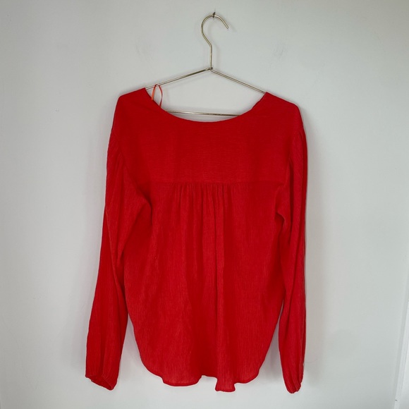 Free People S Red Gauzy Wrap Check On It Blouse Top - Picture 7 of 12